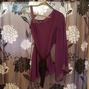 FINAL PRICE - Bebe Purple One Sleeve Blouse w/ Rhinestones